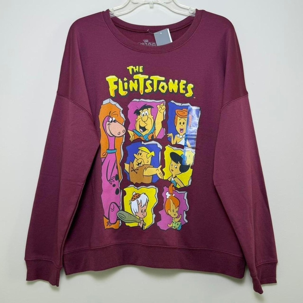 Hanna-Barbera The Flintstones Graphic Sweatshirt Burgundy Maroon Large L Retro